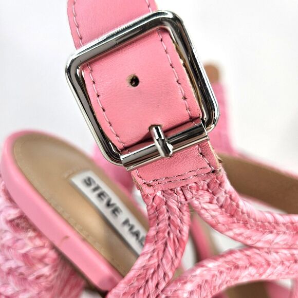 Steve Madden Lombardo Heeled Sandal Pink Raffeta Platform Buckle Ankle Strap W8 - Picture 7 of 16